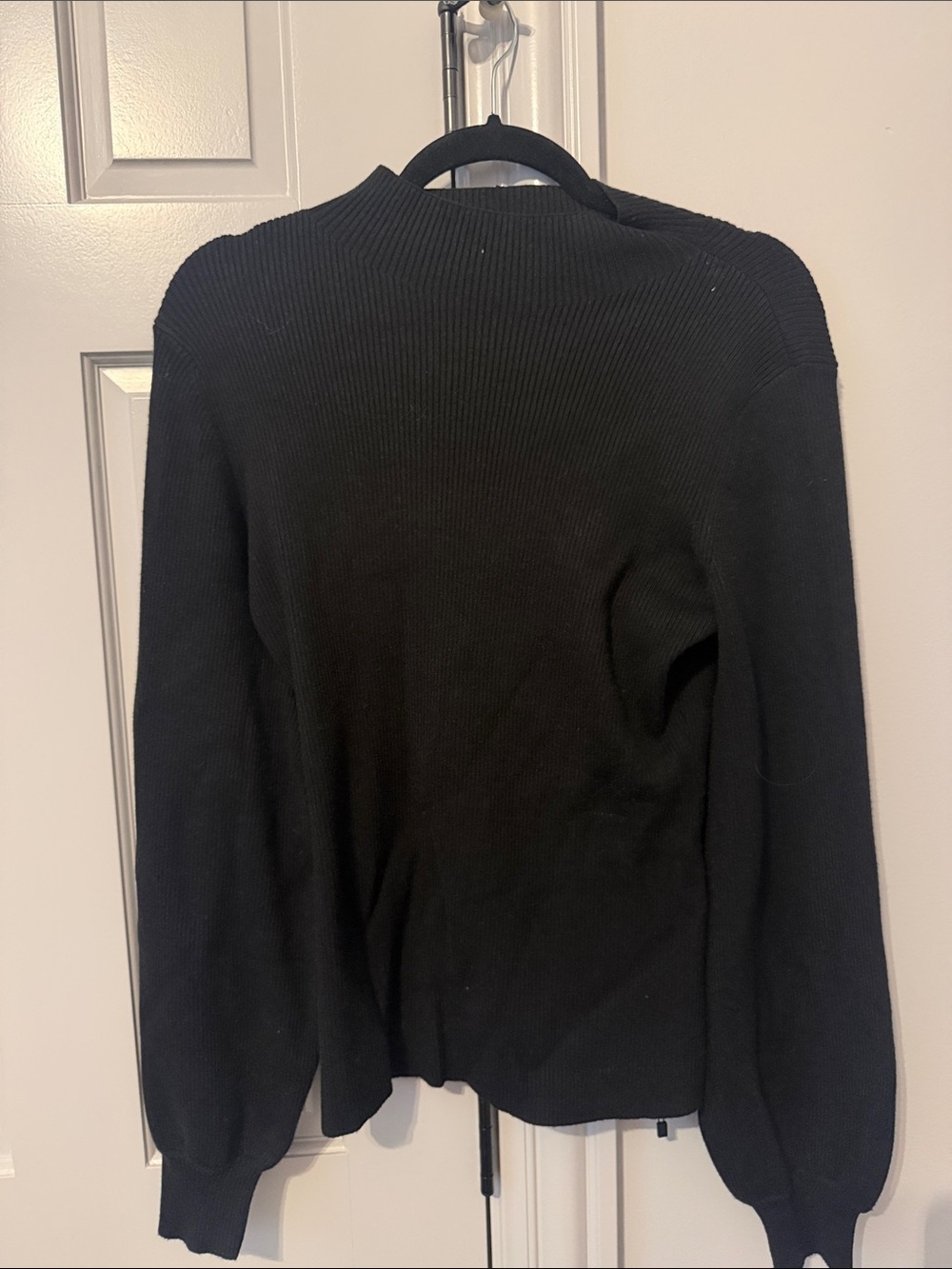 L'Academie Black Ribbed Mock-Neck Sweater
